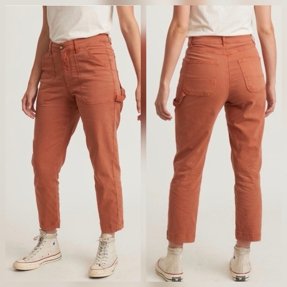 Marine Layer Women‎ Maya Slim Straight Mid-Rise Utility Pants Amber Brown Size 8